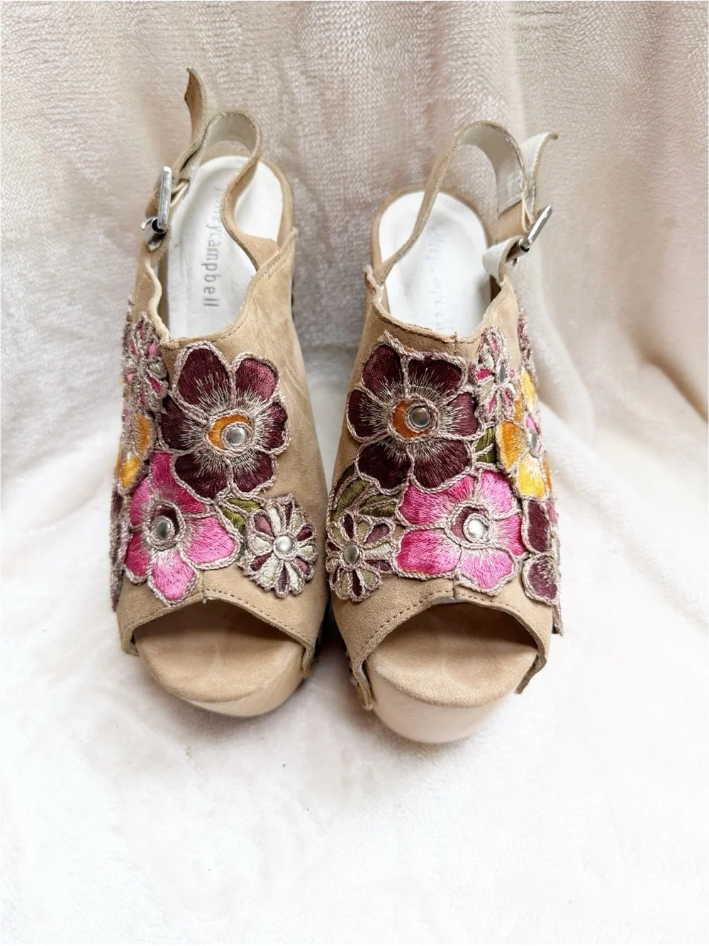 Jeffrey Campbell Vuelta Embroidered Suede Platform Slingback Heels - Picture 2 of 5